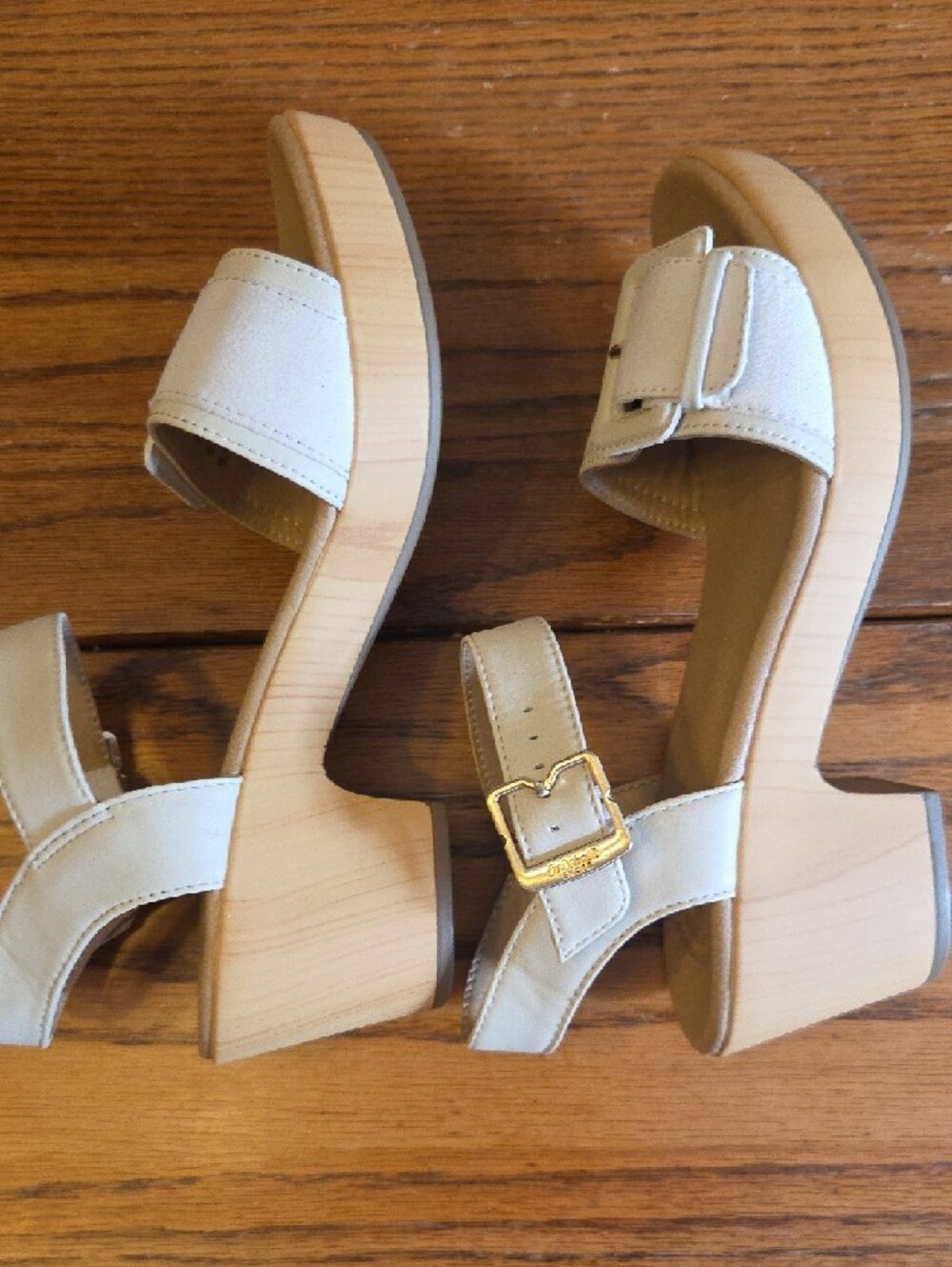 Dr Scholls Beige Buckle Ankle-Strap Sandals Women's - Picture 3 of 5